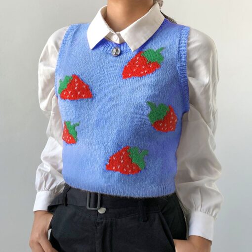 Pink Sweat Cute Strawberry Y2K Tank Knitted Crop Top  10