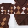 Brown Argyle Vintage Y2K Preppy Style Crop Knit Sweater 5