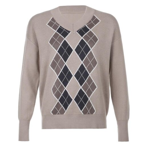 Argyle Plaid Preppy Style Vintage Y2K Sweater 4