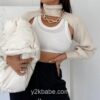 Casual Knitted Turtleneck Crop Top 1
