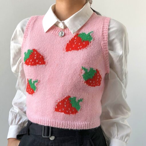 Pink Sweat Cute Strawberry Y2K Tank Knitted Crop Top  2