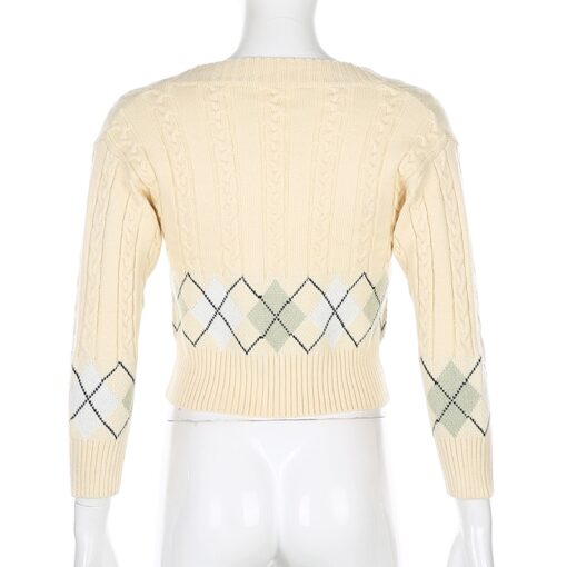 Y2K Argyle Crop Knitted Sweater Cardigan 5