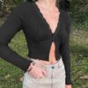 Vintage Long Sleeve Frill Lace Split Style Crop Top 3