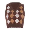 Brown Argyle Vintage Y2K Preppy Style Crop Knit Sweater 3