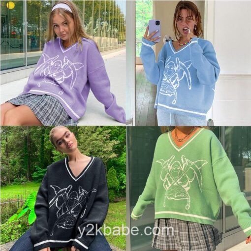 Y2K Preppy Style Oversized Knitted Sweater  4