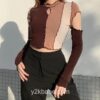 Frill Hollow Out Patchwork Long Sleeve Y2K Crop Top 1