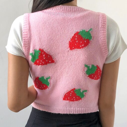 Pink Sweat Cute Strawberry Y2K Tank Knitted Crop Top  12