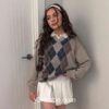 Argyle Plaid Preppy Style Vintage Y2K Sweater 8