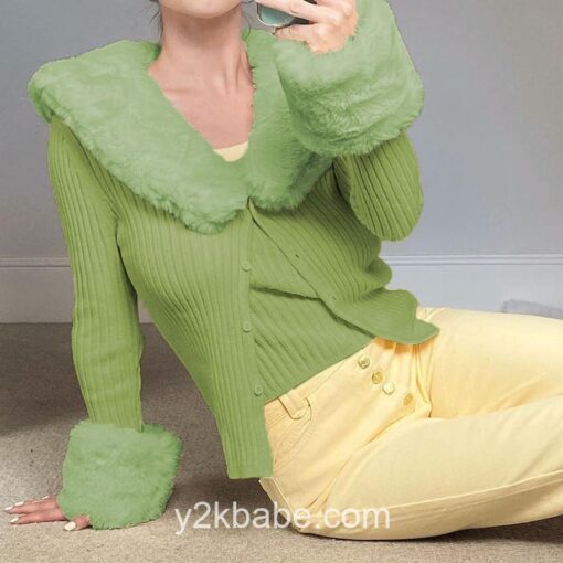 Thin Furry Knitted Elegant Cardigan Y2K Sweater  15