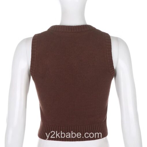 Brown Argyle Vintage Y2K Preppy Style Crop Knit Sweater 4