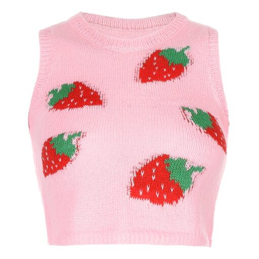 Pink Sweat Cute Strawberry Y2K Tank Knitted Crop Top  4