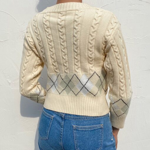 Y2K Argyle Crop Knitted Sweater Cardigan 10