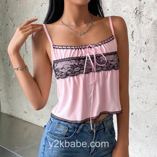 Lace Y2K Aesthetic 90s Frill Ruffles Cami Crop Top 3