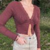 Vintage Long Sleeve Frill Lace Split Style Crop Top 5