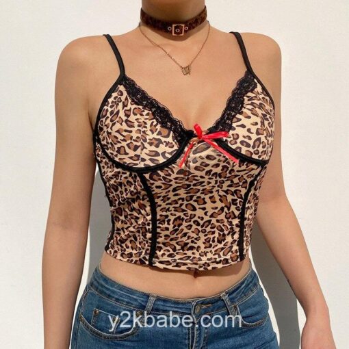 Cheetah Pattern Y2K Camisole Crop Top 1