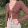 Vintage Long Sleeve Frill Lace Split Style Crop Top 6