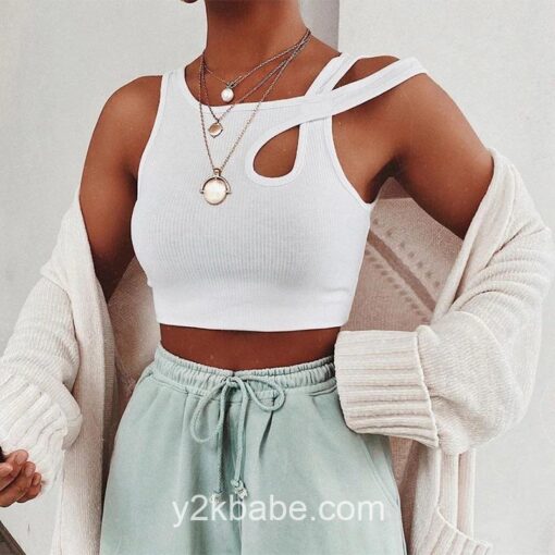 Bandage Hollow Out Ribbed Y2K Sport Crop Top 2