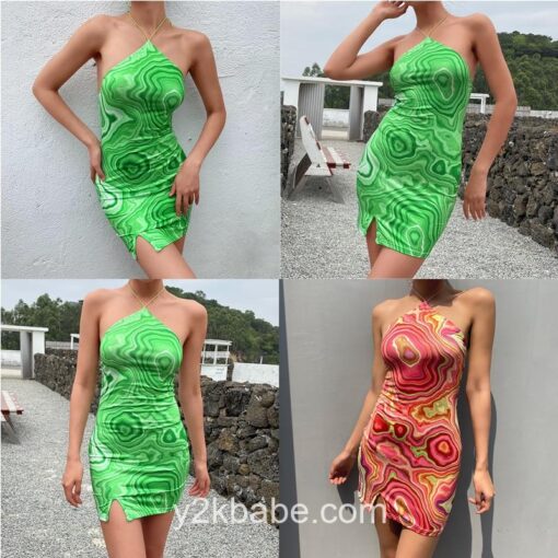 Y2K Wave Pattern Backless Halter Dress 4