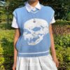 Y2k Skull Print Sleeveless Preppy Style Knitted Sweater (Many Colors) 8