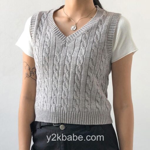 Y2K Preppy Style Knitted Sleeveless Sweater  13