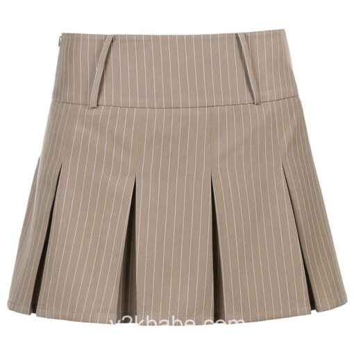Y2k Pleated Striped Preppy Style Mini Skirt
