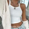 Y2k Ribbed White Casual TanK Top 1