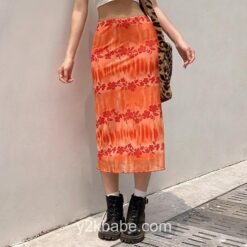 Summer Floral Print Y2k Midi Skirt 2