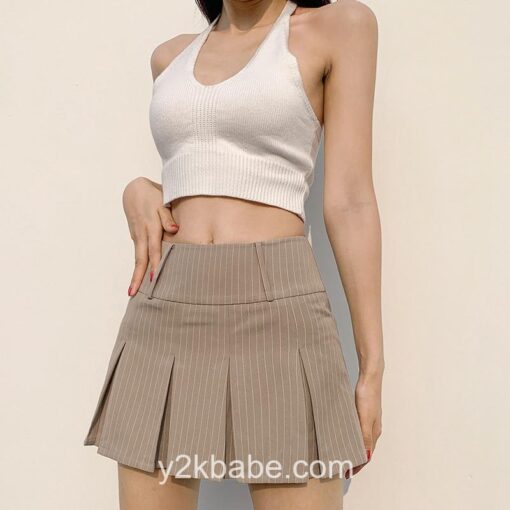 Y2k Pleated Striped Preppy Style Mini Skirt  1