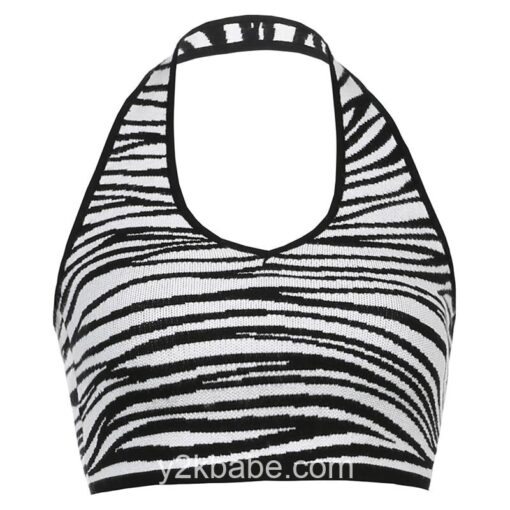 Zebra Print Sexy Knitted Y2k Halter Top 4