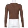 Brown Knitted Crop Y2k Cardigan  4