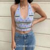 Floral Print Sleeveless Halter Knitted Crop Top 2