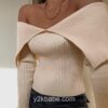 Y2k Ribbed Off Shoulder Elegant Long Sleeve Sweater 2