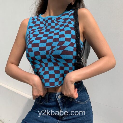 Plaid Y2K Knitted Tank Top