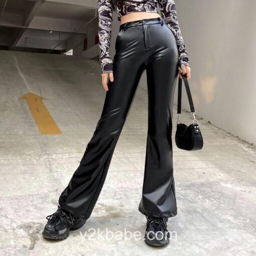 Y2k Elegant Vintage Black Faux Leather Pant