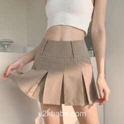 Y2k Pleated Striped Preppy Style Mini Skirt  2