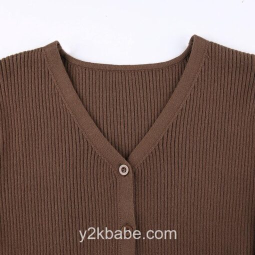 Brown Knitted Crop Y2k Cardigan  5