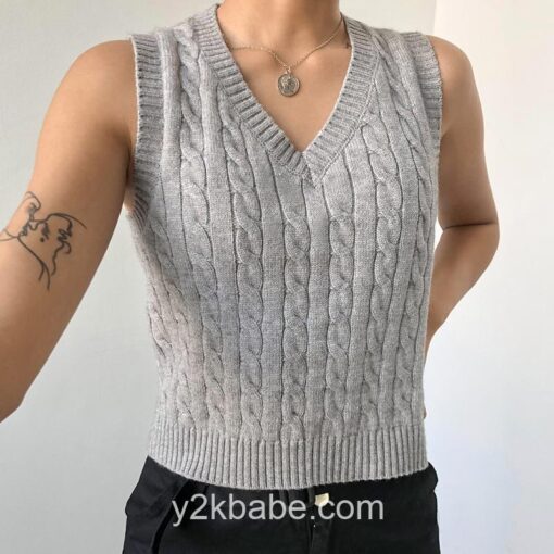Y2K Preppy Style Knitted Sleeveless Sweater  14