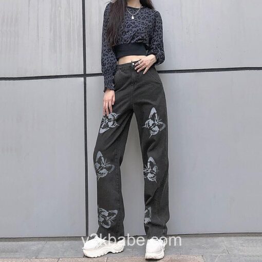 Y2k Streetwear Butterfly Printed Straight Jean 9
