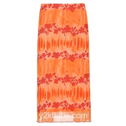 Summer Floral Print Y2k Midi Skirt 5
