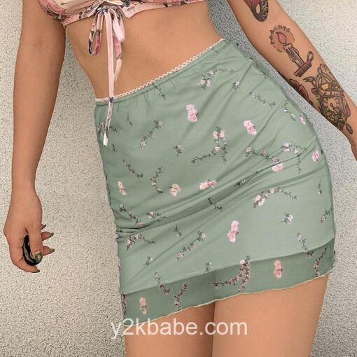 Y2k Floral Print Mesh Sweat Cute Skirt  7