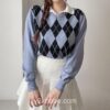 Y2k Argyle Preppy Style Casual Knitted Loose Sweater  2
