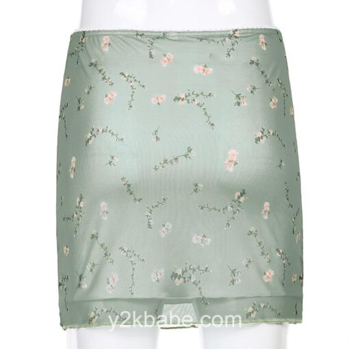 Y2k Floral Print Mesh Sweat Cute Skirt  4