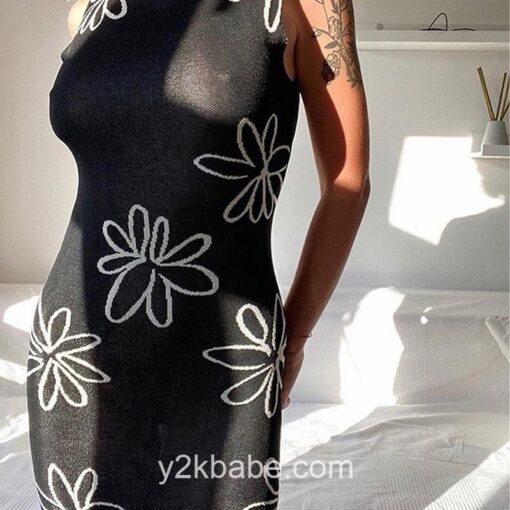 Y2k Floral Print Backless Sexy Knitted Dress 3