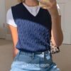Y2K Preppy Style Knitted Sleeveless Sweater  1
