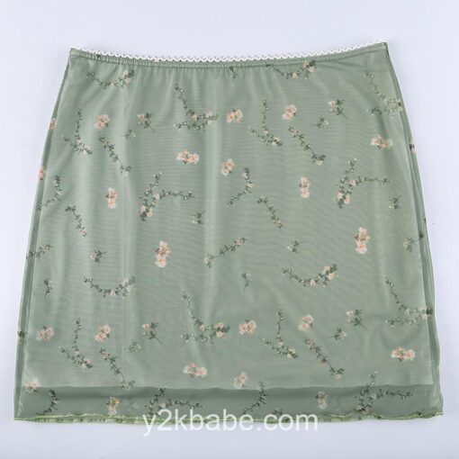 Y2k Floral Print Mesh Sweat Cute Skirt  5
