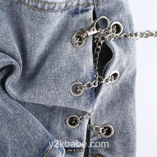 Y2k Streetwear with Chains Split Jeans Short  5