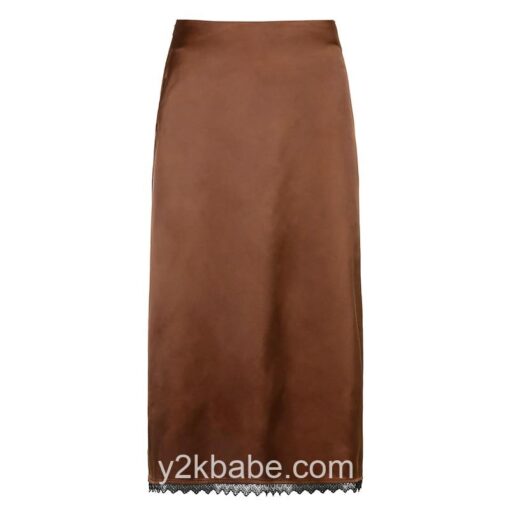 Y2k Elegant Vintage High Waist Satin Midi Skirt  5