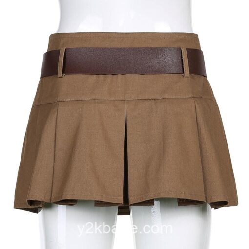 Y2k Brown Pleated with Belt Mini Skirt  5