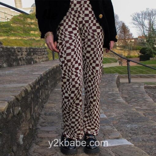 Y2k Knitted Y2K Plaid Checkered Pant 4