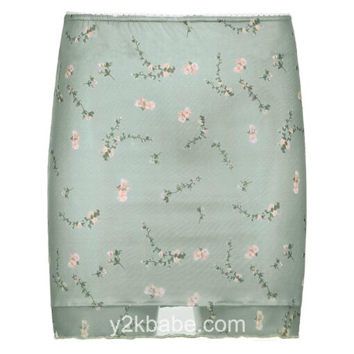 Y2k Floral Print Mesh Sweat Cute Skirt  3